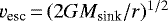 $v_{\textrm{esc}}\,{=}\,(2GM_{\textrm{sink}}/r){}^{1/2}$