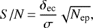 \begin{equation*}S/N\,{=}\,\frac{\delta_{\textrm{ec}}}{\sigma} \sqrt{N_{\textrm{ep}}},\end{equation*}