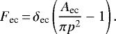 \begin{equation*}F_{\textrm{ec}}\,{=}\,\delta_{\textrm{ec}}\left(\frac{A_{\textrm{ec}}}{\pi p^{2}} - 1\right).\end{equation*}