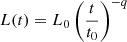 $ L(t) = L_0 \left(\frac{t}{t_0}\right)^{-q} $