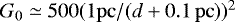 $G_0\simeq 500 (1\mathrm{pc}/(d+0.1\,\mathrm{pc}))^2$