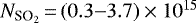 $N_{\textrm{SO}_2}\,{=}\,(0.3{-}3.7)\times 10^{15}$