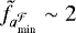 $\tilde{f}_{a_{\textrm{min}}^{\mathcal{F}}} \sim 2$