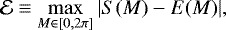 \begin{equation*} \mathcal{E}\equiv \max_{M\in [0,2\pi]}\vert S(M) - E(M)\vert, \end{equation*}