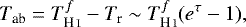 \begin{equation*}T_{\textrm{ab}}=T^f_{\ion{H}{I}} -T_{\textrm{r}} \sim T^f_{\ion{H}{I}}(e^{\tau}-1), \end{equation*}