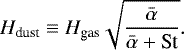 \begin{equation*}H_{\textrm{dust}} \equiv H_{\textrm{gas}} \sqrt{\frac{\bar{\alpha}}{\bar{\alpha} + \textrm{St}}}.\end{equation*}