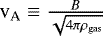 $\textrm{v}_{\textrm{A}} \equiv \frac{B}{\sqrt{4 \pi \rho_{\textrm{gas}}}}$