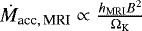 $\dot{M}_{{\textrm{acc},\,\textrm{MRI}}} \propto \frac{h_{\textrm{MRI}} B^2}{\Omega_{\textrm{K}}}$