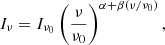 $$ \begin{aligned} I_{\nu } = I_{\nu _0} \left( \frac{\nu }{\nu _0} \right) ^{\alpha + \beta (\nu / \nu _0)} ,\end{aligned} $$
