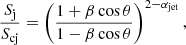 $$ \begin{aligned} \frac{ S_{\rm j} }{ S_{\rm cj} } = \left( \frac{1 + \beta \cos \theta }{1 - \beta \cos \theta } \right) ^{2-\alpha _{\rm jet}} ,\end{aligned} $$
