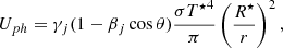 $$ \begin{aligned} U_{ph} = \gamma _j (1-\beta _j\cos \theta )\frac{\sigma {T^\star }^4}{\pi }\left(\frac{R^\star }{r}\right)^2, \end{aligned} $$