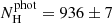 $ N_{\mathrm{H}}^{\mathrm{phot}} = 936 \pm 7 $