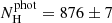 $ N_{\mathrm{H}}^{\mathrm{phot}} = 876 \pm 7 $