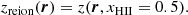 $$ \begin{aligned} z_{\rm reion}(\boldsymbol{r}) = z(\boldsymbol{r},x_{\rm HII} = 0.5). \end{aligned} $$