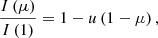$$ \begin{aligned} \frac{I\left(\mu \right)}{I\left(1\right)}=1-u\left(1-\mu \right), \end{aligned} $$