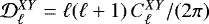 $\mathcal{D}_{\ell}^{XY} = \ell (\ell +1) \, C_{\ell}^{XY} / (2\pi)$