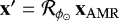 $\mathbf{x}\prime = \mathcal{R}_{\phi_{\odot}} \, \mathbf{x}_{\rm{AMR}}$