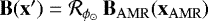 $\mathbf{B}(\mathbf{x}\prime) = \mathcal{R}_{\phi_{\odot}} \, \mathbf{B}_{\rm{AMR}}(\mathbf{x}_{\rm{AMR}})$