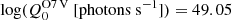 $ \log (Q_{0}^\mathrm{O7\,V} \ [\mathrm{photons~s^{-1}}]) = 49.05 $