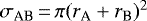 $\sigma_{\textrm{AB}}\,{=}\,\pi(r_{\textrm{A}}+r_{\textrm{B}})^2$