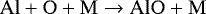 \begin{equation*}\centering\mathrm{Al+O+M \rightarrow AlO+M}\end{equation*}