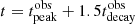 $ t = t^{\mathrm{obs}}_{\mathrm{peak}} + 1.5 t^{\mathrm{obs}}_{\mathrm{decay}} $