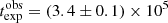 $ t_{\mathrm{exp}}^{\mathrm{obs}} = (3.4 \pm 0.1) \times 10^5 $