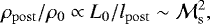 \begin{equation*} \rho_{\mathrm{post}}/\rho_{0} \propto L_{0}/l_{\mathrm{post}}\sim\mathcal{M}_{\mathrm s}^{2},\end{equation*}