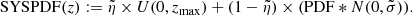 $$ \begin{aligned} \mathrm{SYSPDF}(z) := \tilde{\eta } \times U(0,z_{\max })+(1-\tilde{\eta })\times (\mathrm{PDF}*N(0,\tilde{\sigma })) .\end{aligned} $$