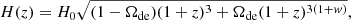 $$ \begin{aligned} H(z) = H_0\sqrt{(1-\Omega _{\rm de})(1+z)^3+\Omega _{\rm de}(1+z)^{3(1+w)}}, \end{aligned} $$