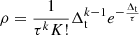$ \rho = \frac{1}{\tau^{k}K!}\Delta_{\mathrm{t}}^{k-1}e^{-\frac{\Delta_{\mathrm{t}}}{\tau}} $