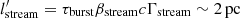 $ l^\prime_{\rm stream} = \tau_{\rm burst}\beta_{\rm stream}c\Gamma_{\rm stream} \sim 2\,{\rm pc} $