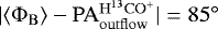 $|\langle\Phi_{\rm{B}}\rangle - \mathrm{PA_{outflow}^{H^{13}CO^+}}|=85^{\circ}$