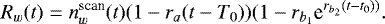 \begin{equation*} R_w(t)=n_w^{\textrm{scan}}(t)(1-r_a(t-T_0))(1-r_{b_1}\textrm{e}^{r_{b_2}(t-t_0))}.\end{equation*}