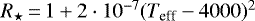 $R_{\star}\,{=}\,1+2\cdot10^{-7}(T_{\textrm{eff}}-4000){}^2$