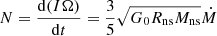 $ N = \frac{\mathrm{d}(I \Omega)}{\mathrm{d}t} = \frac{3}{5} \sqrt{G_0 R_{\mathrm{ns}} M_{\mathrm{ns}}} \dot{M} $