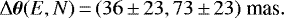 \begin{equation*} \Delta{\vec\theta}(E,N) \,{=}\,(36\,{\pm}\,23, 73\,{\pm}\,23)~\textrm{mas}.\end{equation*}