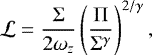 \begin{equation*}\mathcal{L} = \frac{\Sigma}{2 \omega_{z}} \left(\frac{\Pi}{\Sigma^{\gamma}}\right)^{2/\gamma} ,\end{equation*}