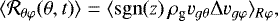 \begin{equation*}\langle \mathcal{R}_{\theta\varphi}(\theta,t) \rangle = \langle \mathrm{sgn}(z) \, \rho_{\textrm{g}} v_{g\theta} \Delta v_{g\varphi} \rangle_{R\varphi} ,\end{equation*}
