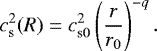 \begin{equation*} c_{\textrm{s}}^2(R)= c_{\textrm{s}0}^2 \left(\frac{r}{r_{0}}\right)^{-q}. \end{equation*}