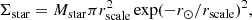 $$ \begin{aligned} \Sigma _{\rm star} = M_{\rm star}\pi r_{\rm scale}^2 \exp (-r_\odot /r_{\rm scale})^2, \end{aligned} $$