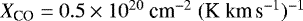 $X_{\textrm{CO}} = 0.5 \times 10^{20}~\textrm{cm}^{-2}\;(\textrm{K}~\textrm{km}\,\textrm{s}^{-1}){}^{-1} $