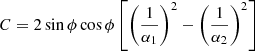 $$ \begin{aligned} C = 2 \sin \phi \cos \phi \left[\left(\frac{1}{\alpha _1}\right)^2-\left(\frac{1}{\alpha _2}\right)^2\right] \end{aligned} $$