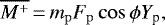 \begin{equation*} \overline{M^+}\,{=}\,m_{\mathrm{p}}F_{\mathrm{p}}\cos{\phi}Y_{\textrm{p}} ,\end{equation*}