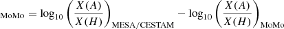 $ _{\mathrm{MoMo}}=\log_{10}\left(\frac{X(A)}{X(H)}\right)_{\mathrm{MESA/CESTAM}}-\log_{10}\left(\frac{X(A)}{X(H)}\right)_{\mathrm{MoMo}} $