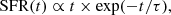 $$ \begin{aligned} \mathrm{SFR}(t) \propto t \times \exp (-t/\tau ), \end{aligned} $$