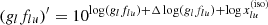 $$ \begin{aligned} (g_lf_{lu})^{\prime } = 10^{\log (g_lf_{lu}) + \Delta \log (g_lf_{lu}) + \log x_{lu}^\text{(iso)}} \end{aligned} $$