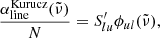 $$ \begin{aligned} \dfrac{\alpha_\text{line}^\text{Kurucz}({\tilde{\nu }})}{N}&= S^{\prime }_{lu}\phi _{ul}(\tilde{\nu }), \end{aligned} $$
