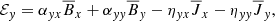 $$ \begin{aligned}&\mathcal{E} _{ y} = \alpha _{{ y}x}\overline{B}_x+ \alpha _{{ yy}}\overline{B}_{ y}- \eta _{{ y}x}\overline{J}_x- \eta _{{ yy}}\overline{J}_{ y}, \end{aligned} $$