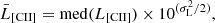 $$ \begin{aligned} \bar{L}_{\rm {[CII]}}= \mathrm{med}(L_{\rm {[CII]}}) \times 10^{( \sigma _{\rm {L}}^{2}/2)}, \end{aligned} $$